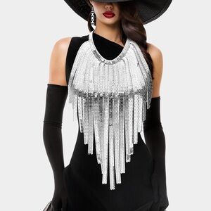 💥Restocked💥 Silver Long Fringe Metallic Statement Necklace